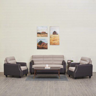 Home Centre Willow Beige Textured Fabric Upholstered 3+1+1 Seater Sofa Set