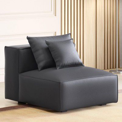 Home CentreMills Half Leather 1-Seater Armless Sofa - Charcoal