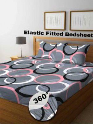 Home Garage 210 TC Cotton King Floral Fitted (Elastic) Bedsheet  (Pack of 1, Grey)