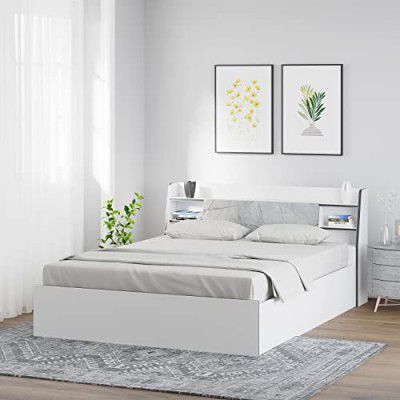 [Extra Rs 2750 Off] @home by Nilkamal Marbito King Bed Engineered Wood with Headboard & Box Storage (White)