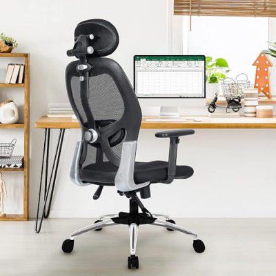 HOME PERFECT Metal Executive Ergonomic Office Chair Height Adjustable Seat, Push Back Tilt Feature Study Chairs- Black (Hp 001)