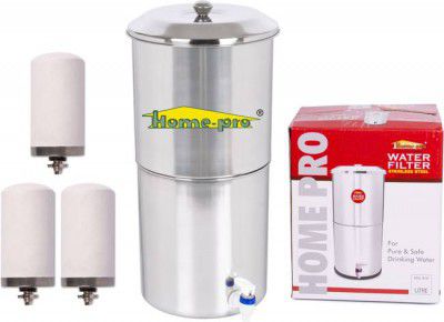 Home-pro Stainless Steel Non Electric Water Filter with 3 Candle - 24 L Gravity Based Water Purifier  (Silver)