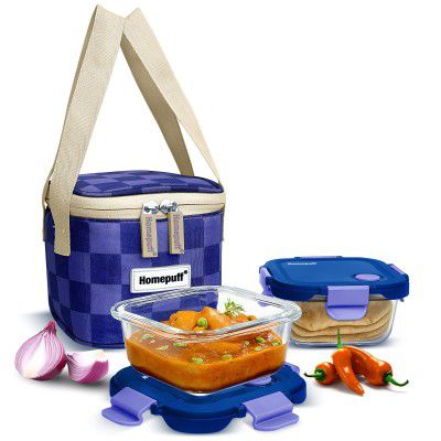 Home Puff Borosilicate Glass Lunch Box with Lunch Bag (2pc)