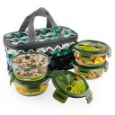 Home Puff Borosilicate Glass Lunch Box -Microwavable, Airvent Lid, Premium Carry Bag (Round 400 Ml, Set of 4) Green...