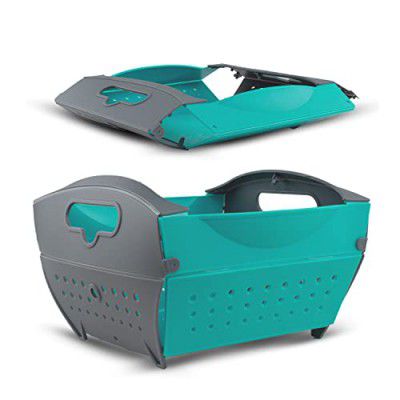 Home Puff Collapsible Fruits & Vegetable Basket, Storage Box for Fridge, Multipurpose Strainer Colander, Easy to use & Clean, Washing Bowl, DIY Organizer for Kitchen, Teal