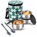 Home Puff Set of 3 Stainless Steel Insulated Lunch Box for School & Office, Spill Proof Tiffin for Men & Women, Unbreakable Lid, Free Bag, Easy Clean, 325mlX2 + 225mlX1, Made in India, with Warranty...