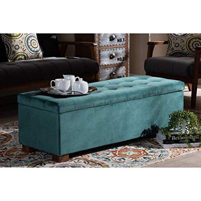 Home Reserve Glynda 2 Seater Tufted Upholstered Flip Top Sofa Storage Bench Ottoman with Storage Settee Teal Velvet