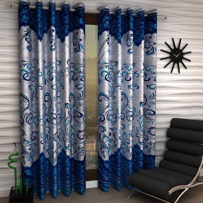 Home Sizzler 2 Piece Eyelet Polyester Long Door Curtain Set - 9ft, Blue
