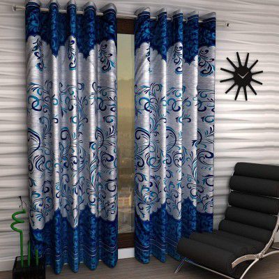 Home Sizzler 2 Piece Eyelet Polyester Window Curtain Set - 5ft, Blue