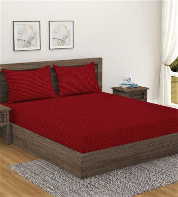 Home Sizzler 300TC Cotton Maroon Satin Striped Single Bedsheet with 1 Pillow Cover, 90"X55"