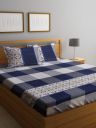 Home Sizzler Blue & White 210 TC Queen Geometric Cotton Bedsheet with 2 Pillow Covers...