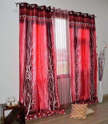 Home Sizzler Eyelet Polyester Window Curtain Set - (3 Pieces, 5 ft, Maroon)