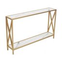Home Sparkle Engineered Wood 2 Tier Console Table (Color: White Plank with Golden Frame)...