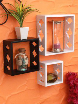 Home Sparkle Engineered Wood Wall Shelves (White and Black) - Set of 3 Cube