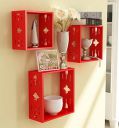 Home Sparkle Sh688 Wall Shelf, Set of 3 (Lacquer Finish, Red) - Engineered Wood...