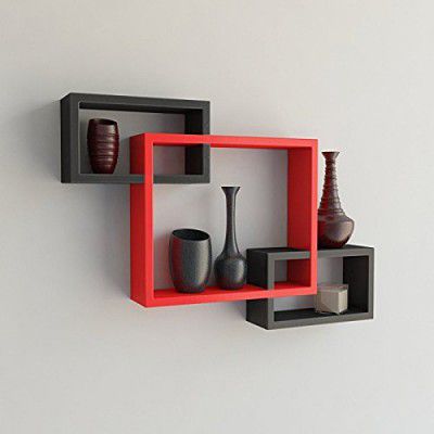 Home Sparkle Wall Shelf (Lacquer Finish, Black and Red)