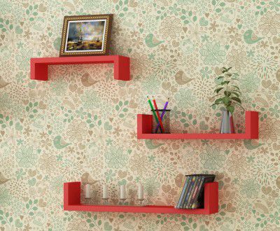 Home Sparkle Wooden Wall Shelf (Set of 3, Red)