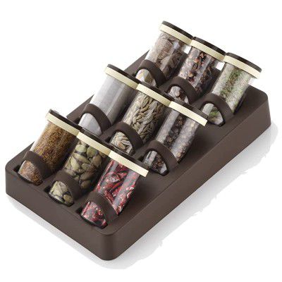 Home Stuff Joie Revolving Plastic Spice Rack 16 in 1 Jar | Multipurpose Uses Storage Set Condiment Masala Rack Set | 16 Pieces - Brown