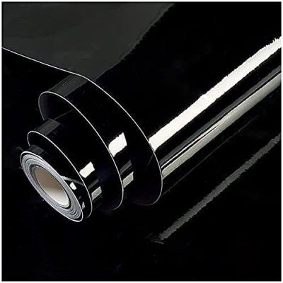 HOME13™ Glossy Wallpaper Peel & Stick Contact Paper Decorative Self Adhesive Vinyl Wallpaper for Kitchen Cabinet Furniture Countertop Waterproof (24inches by 48inches, Black Glossy Wallpaper)