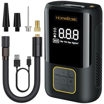 HOMEBASIC 2X Fast Tyre Inflator for Car & Bike, Bicycle, Ball, Power Bank