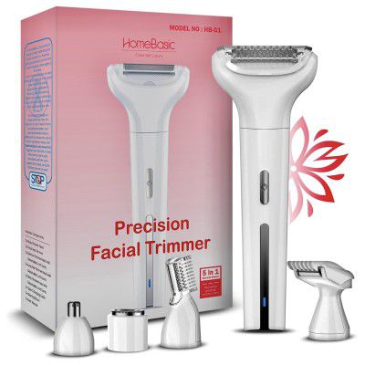 HOMEBASIC Precision Facial Hair Trimmer for Women 5-in-1 ,500mAh Battery,White