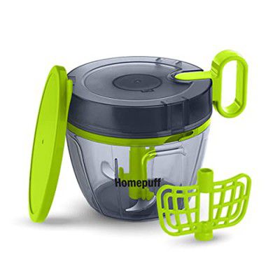HomeBasics by Home Puff 700ml Fruit & Vegetable Chopper for Kitchen, 3 Stainless Steel Blades, Free lid for Storage Container, Unbreakable Plastic, Free Curd/Cream Whipper, Egg Beater, Made in India, 