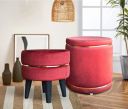 HOMEBUK Pouf for Living Room Side Table Pouffe Foot Stool for Feet Rest Pair of Round Pouf Pouffe Dressing Table Puffy for Home or Office Decoration, Holland Velvet, Wooden Leg, 16x16x17, Maroon...