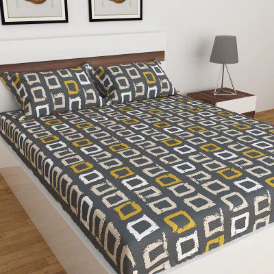 Home Centre Corsica Elegant - Grey Printed Queen Bedsheet Set - 3Pcs, Standard