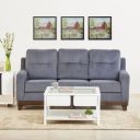 Home Centre Santiago Charcoal Grey Fabric Solid Pinewood 3-Seater Sofa...