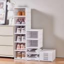 Homecloud Drop Front Foldable Shoe Organizer Collapsible Shoe Rack, Clear-Door Design For Effortless Shoe Management (3 Tier) - Plastic...