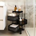 HomeGrits 4-Layer Revolving Square Storage Trolley – Black Metal Swinging Basket Rack ...