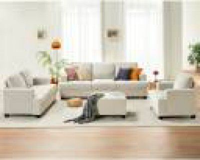 Homeify Carlos 7 Seater Fabric with Ottoman for Living Room Fabric 3 + 2 + 1 + 1 Sofa Set  (Beige, DIY(Do-It-Yourself))