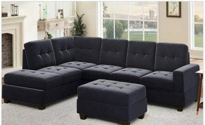 Homeify Ciesta Fabric 6 Seater L Shape Sofa Set with Storage Ottoman Fabric 6 Seater Sofa  (Finish Color - Black, DIY(Do-It-Yourself))