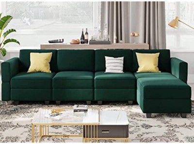 Homeify Skyler 5 Seater Sectional Sofa Set for Living Room Fabric 5 Seater Sofa  (Finish Color - Green, DIY(Do-It-Yourself))