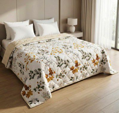 HOMEKART Ultrasonic Quilted AC Comforter 220 GSM (1500g) (Beige & White 225CMx220CM)