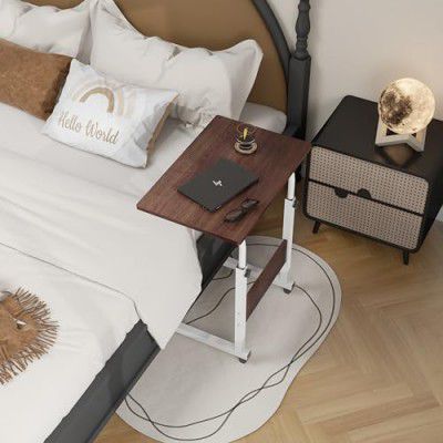 Homeland Design your Heritage Multi Purpose Laptop Table | Wooden Table with Adjustable Height, Wheels | Brown (60 X 60 X 40 Cm)