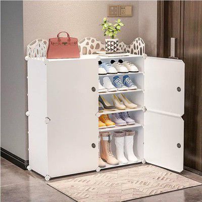 Homeland Shoe Rack Portable Shoe Rack Organizer / Multi-Purpose Shelf Storage Cabinet (12-SHELF-4-DOOR, White)