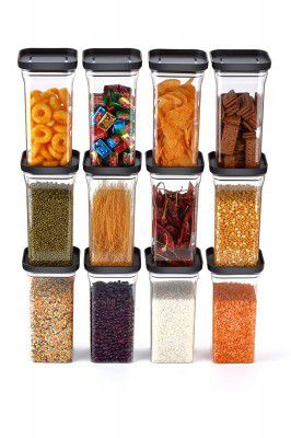 Homemet 1100 ML Square Air Tight Containers For Kitchen Storage Set, Bpa-Free Container For Kitchen Storage Set Pantry Organization And Kitchen Storage, Dishwasher Safe - (BLACK, 10)