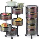 Homeor Metal Multi-Purpose Mesh Rotating Trolley Storage Organizer and Kitchen Accessories Items for Kitchen Storage Rack Design,5 Layer, Black, Round...