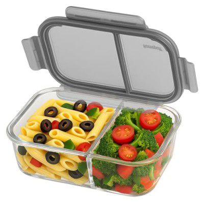 Homepuff Borosilicate Glass Lunch Box 965ml with 2 Compartments