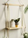 Homesake Beige Solid Macrame Wall Hanging Floating Boho Shelves Planter...