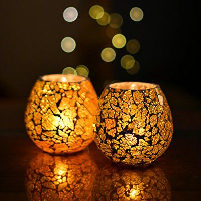 Homesake Glass Moroccan Tea Light Candle Holder, Pack of 2