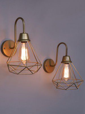 Homesake Gold-Colored Cage-Shaped Wall Lamps