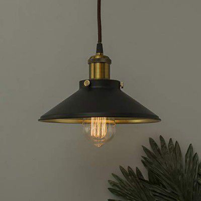 Homesake Single Black Cone Pendant with Antique Holder