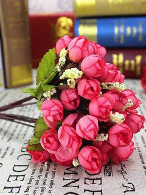 HomesakeRed & Green 2 Pieces UV-Resistant Faux Rose Flower