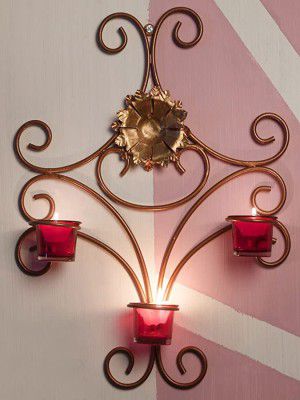 Homesparkle Wall Hanging Decorative iron Wall Sconce Votive Candle Holder for Birthday, Diwali with Glass TeaLight Candle Stand kit For Home, Room and Mandir| Set of 1 - Candle Holder (Black and Gold)