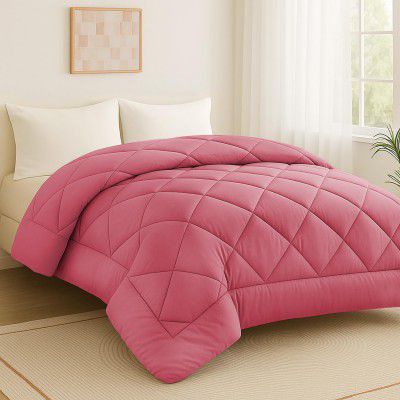 Homestan Reversible AC Comforter Set Double Bed 220 GSM,Soft Microfibre King Size Quilt Blanket for Winter(84X90 inches, Pink)