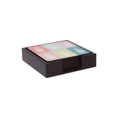 HomeStop Ivy Square Tropical Sphere Printed Coaster Set of 7 (Black_Free Size)
