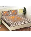 HOMETALES Brown Cotton Queen Jaipuri Bedsheet with 2 Pillow Covers...