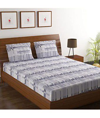HOMETALES Cotton Big Checks Checks Bedsheet with 2 Pillow Covers